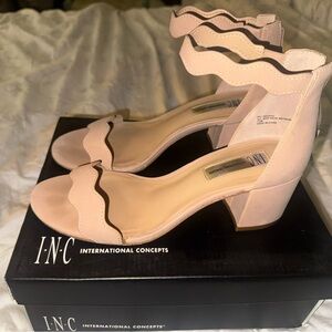 INC International Concepts Women's Pink Scalloped Heeled Sandals